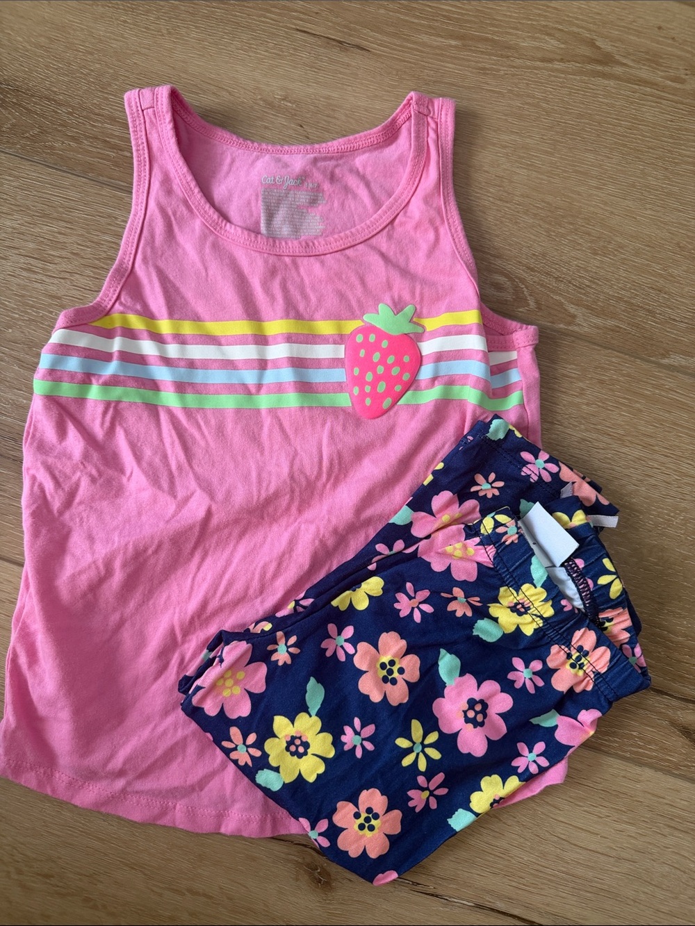 Carter's Pink Strawberry Tank Top with Navy Floral Shorts Pajama Set